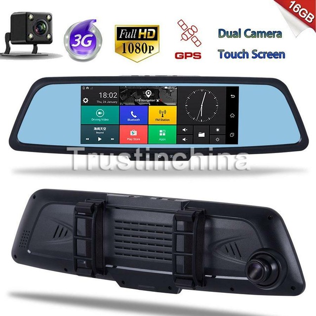 7/" HD 1080P For Car DVR Dual Lens Camera Rearview Mirror Dash Cam Recorder GPS