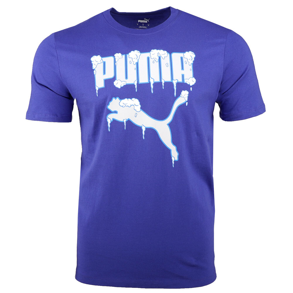 Футболка с круглым вырезом и коротким рукавом Puma Graphics Frozen Cat, мужские синие повседневные топы, 68