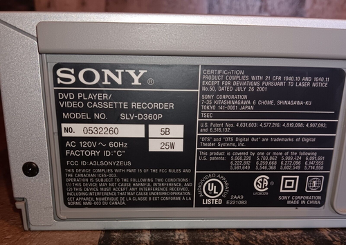 Sony SLV-D360P Reproductor de DVD/Grabadora de Video Cassette con Control Remoto Probado ¡BONITO! Leer - Imagen 13 de 13