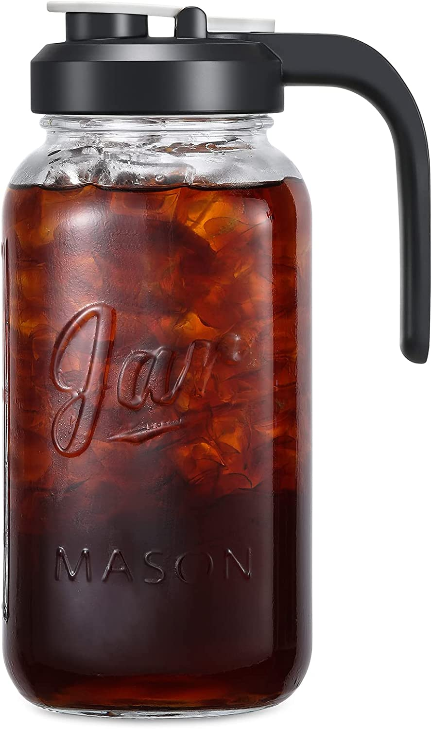 64 oz Glass Pitcher with Lid and Filter - 2 Quart Mason Jar Style