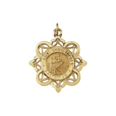 14K Gelbgold St. Christophorus Medaille Anhänger für Frauen L-28mm, B-26mm