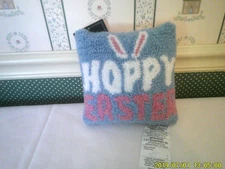 C&F-EASTER COLLECTION-HOPPY EASTER HOOKED PILLOW-MEASURES 8"X8"- NEW-2022