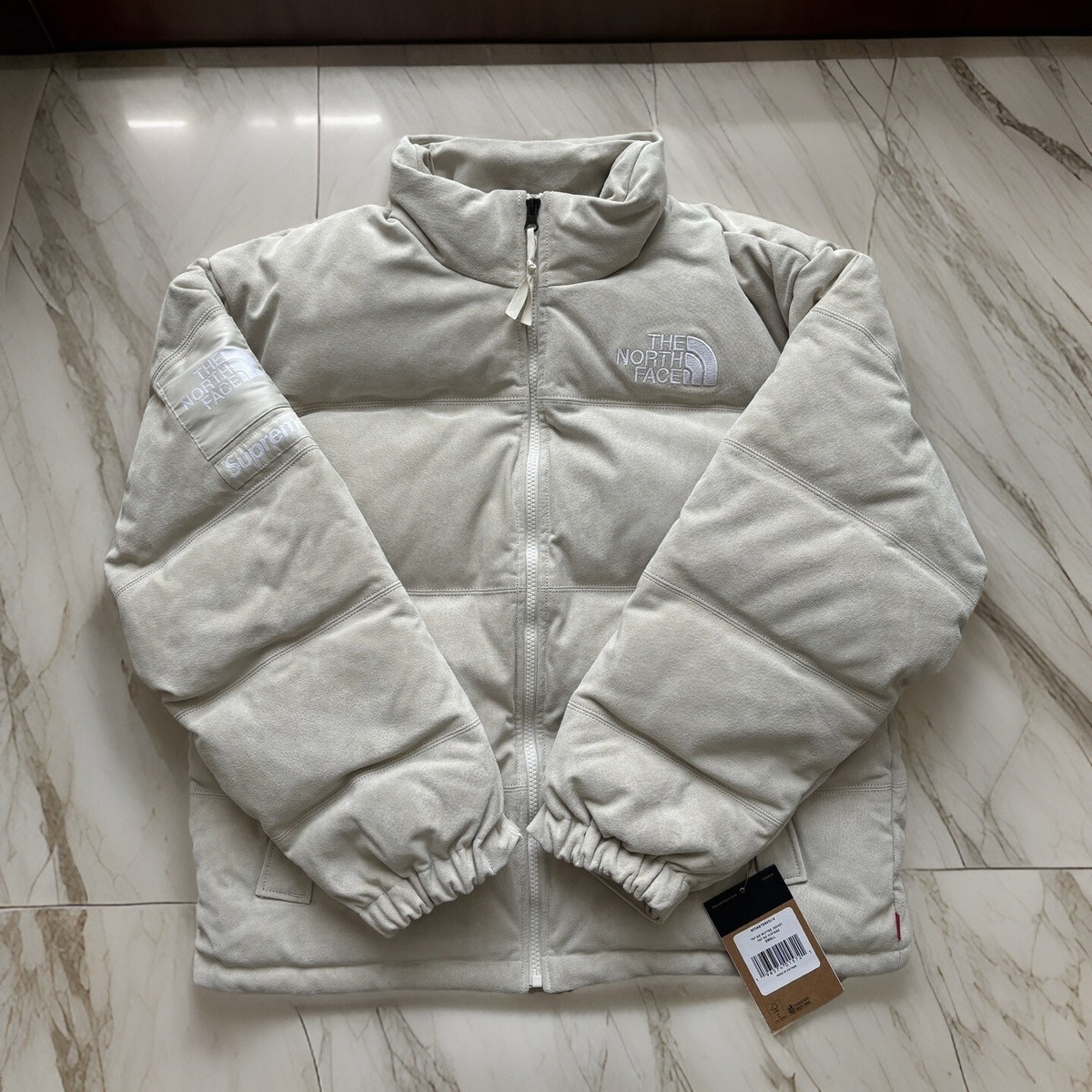 Supreme x The North Face Suede Nuptse Jacket 'Stone' Size S Supreme x The North Face Suede Nuptse Jacket 'Stone' Size S
