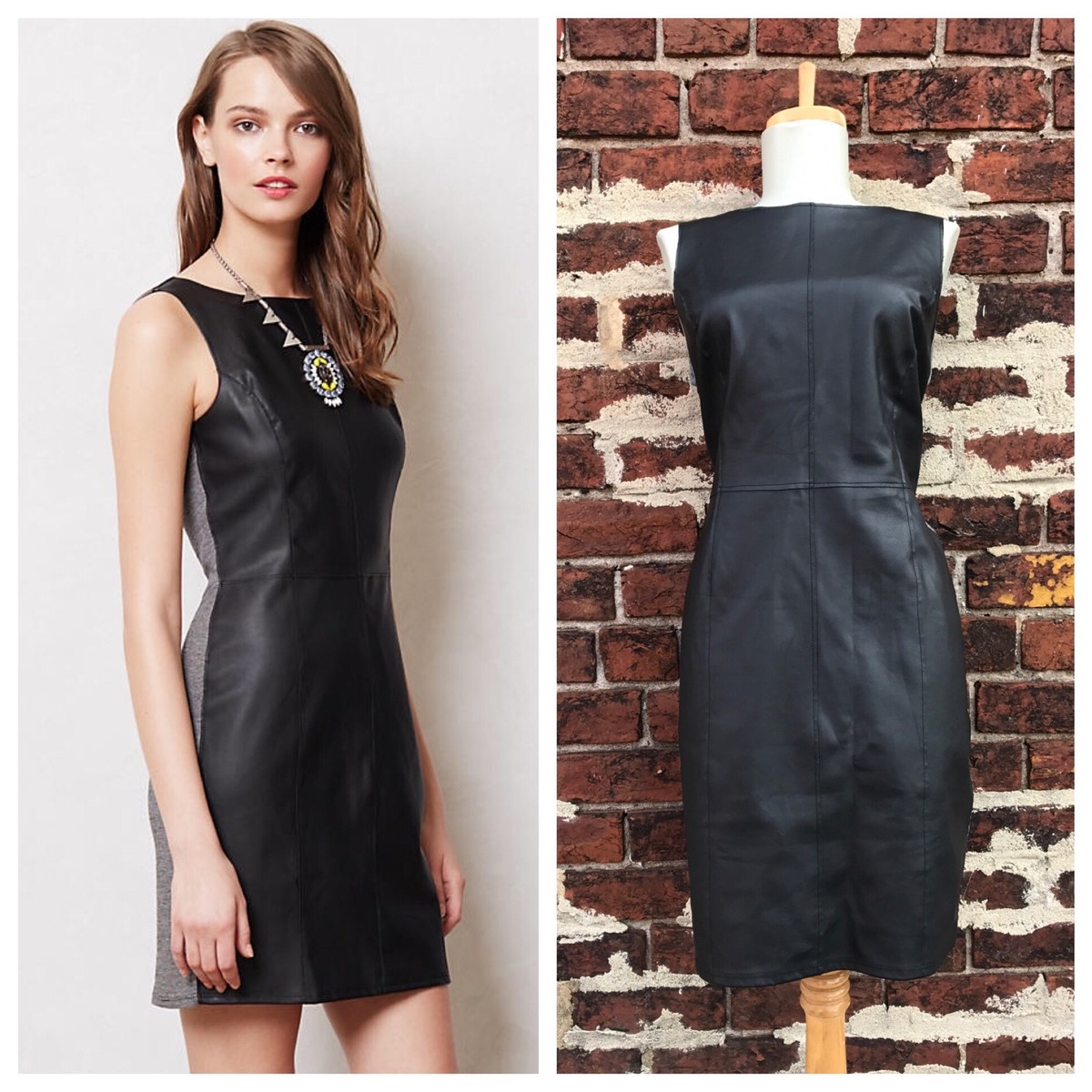 Anthropologie sz M Rare Velvet Black & Gray Faux Leather Moncloa Sheath Dress Anthropologie sz M Rare Velvet Black & Gray Faux Leather Moncloa Sheath Dress
