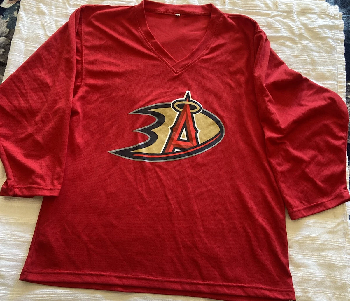 Anaheim Mighty Ducks, Anaheim Angels V-Neck Jersey XL Shirt Red Gold long  sleeve