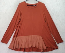LOGO by Lori Goldstein Blouse Top Women's Medium Brown Long Sleeve Round Neck