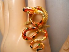 HEAVY WIDE 18K YELLOW GOLD SNAKE SERPENT COLORFUL SPOTS RING SIZE 6.5 7.48 GRAMS