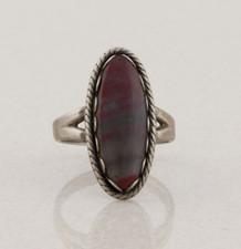 Sterling Silver Natured Gray and Red Moss Agate Ring Size 8