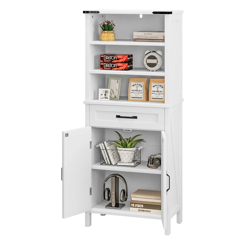 Mueble de baño torre 57" con estantes ajustables y cajón de almacenamiento mango de metal Foto 3 de 4