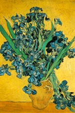Vincent Van Gogh Vase With Irises Against A Yellow Background Poster 12x18