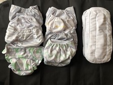 Diaper Covers  Inserts, Lot Of 8, Green, Gray, Yellow, New, Adjustable NB-Tod