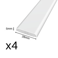 WHITE PVC PLASTIC D MOULD TRIM 4 x 1200MM X 28MM X 5MM TRADE & DIY