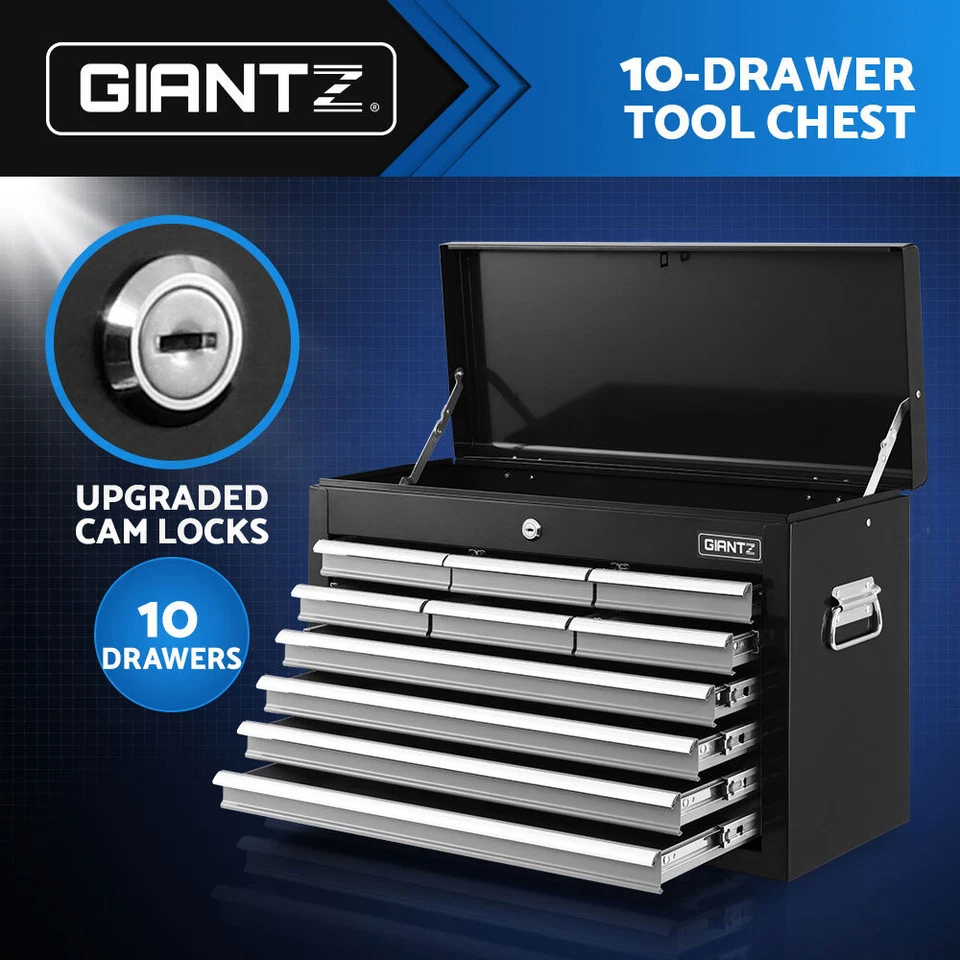 Giantz 10 Drawer Tool Box Chest Cabinet Toolbox Storage Garage Organiser Grey