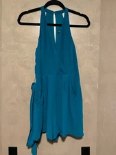 Express Wrapped Romper with Tie Waist and Pockets, Teal, Size 4