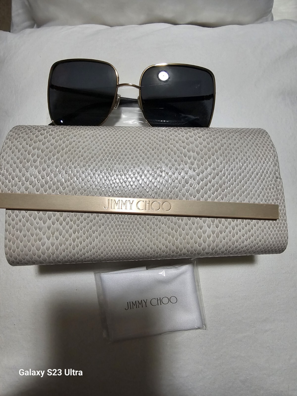 Jimmy Choo Aliana 59mm Square Sunglasses Polished metal frames and glittering image 5