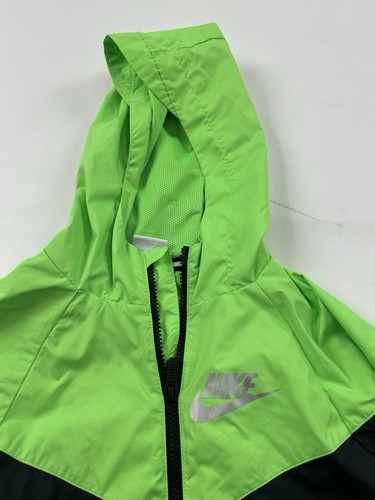 Nike Jacket Youth XS Black Green Windrunner Windbreaker Coat Full Zip Hooded - Picture 4 of 8