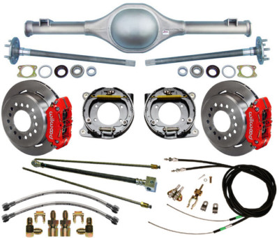 CURRIE 55-59 CHEVY 5-LUG TRUCK REAR END & WILWOOD DISC BRAKES,RED CALIPERS,LINES