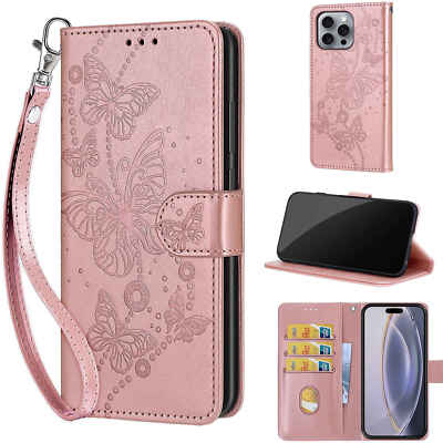 Für verschiedene Handys klassische Luxus Schmetterling Leder Brieftasche Etui Flip Ständer Cover