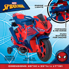 Kids 6 V Motorcycle Ride On Spiderman Design Rechargeable Battery Gift Ages 3 