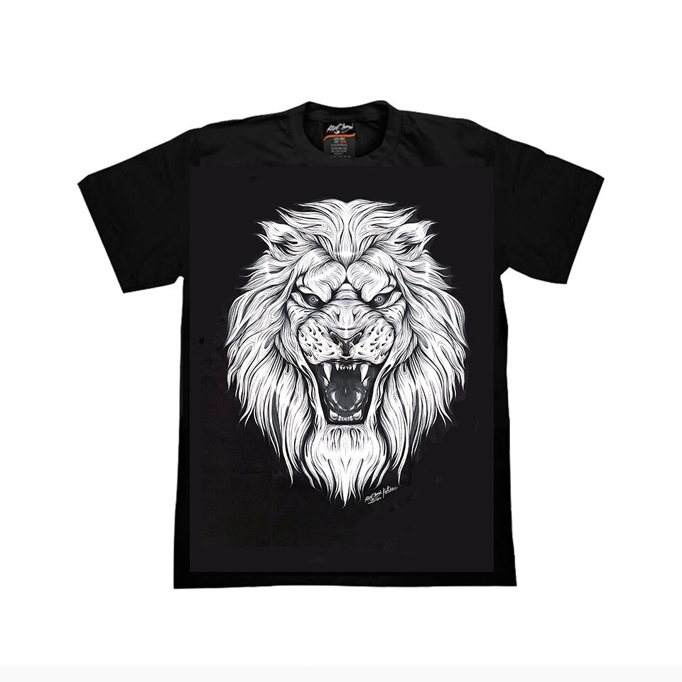 Artistic White Lion Face T Shirt Animal Graphic Tees Glow In The Dark Gift Men-image