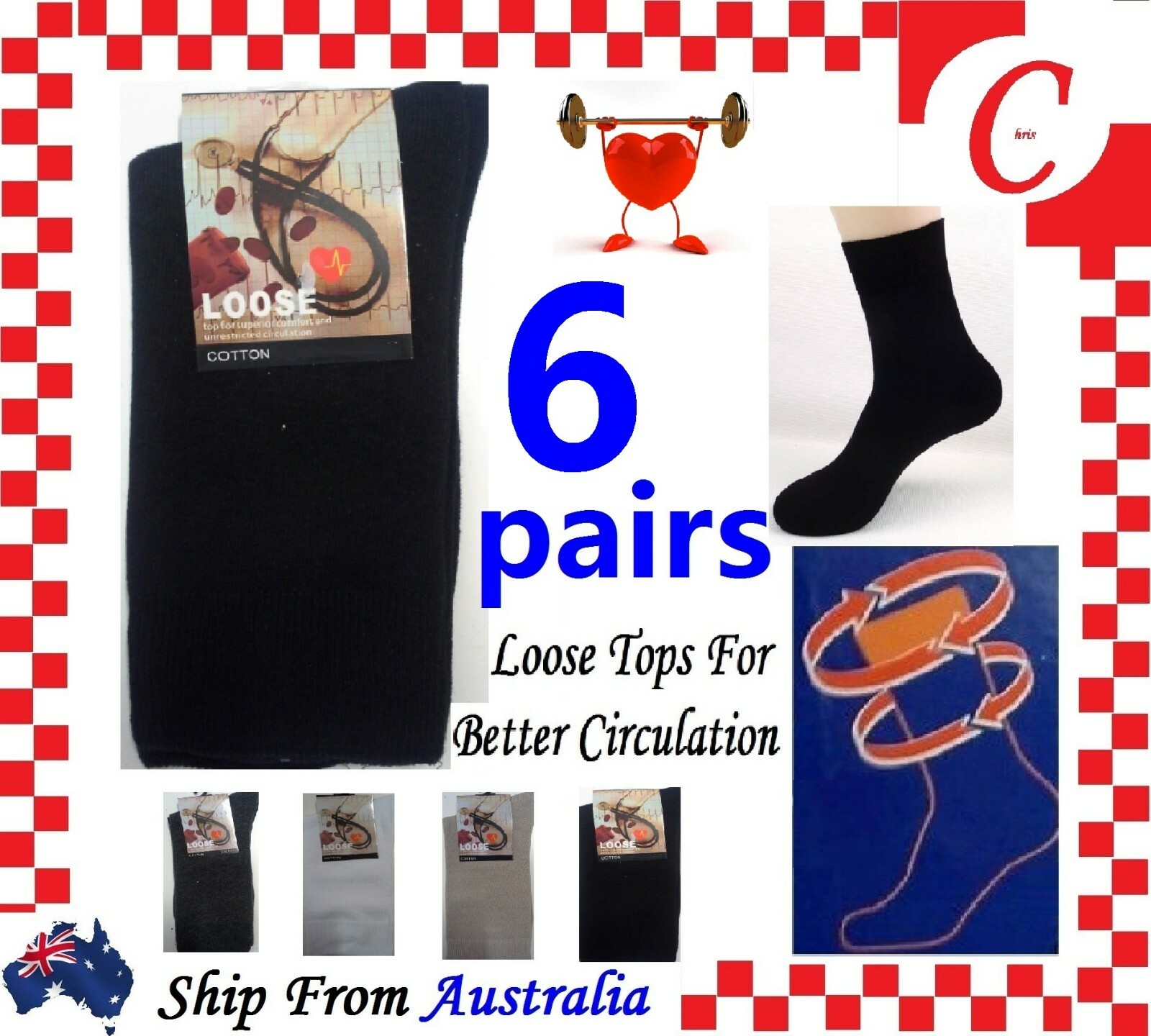 6Pr Men's Cotton Medical Circulation Diabetic LOOSE TOP SOCKS size 6-11, 11-14