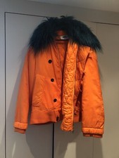 Martin Margiela Mm6 Neon Orange Parka Coat Teal Faux Mongolian Collar 40 £820
