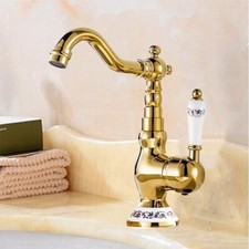 Bathroom Faucet Gold Color Brass Single Handle Hot  Cold Water Mixer Taps