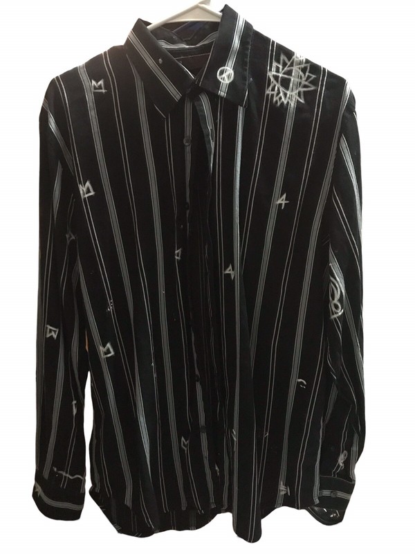 Absodeitly Custom M Perry Ellis Mens Black Stripe L/S Collared Shirt