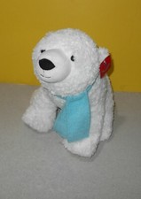 Aurora World WISH BEAR Blue Scarf Fuzzy White Cub Polar 12" Bear Soft Plush