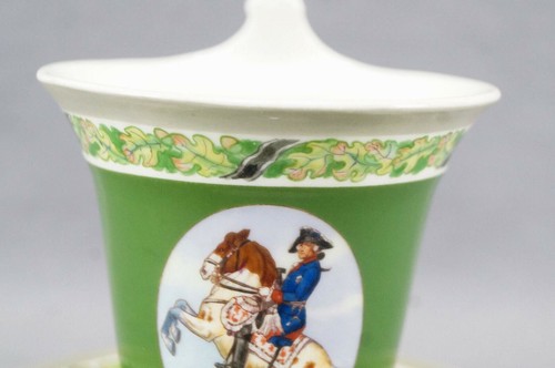 KPM Berlin Hand Painted Frederick the Great Portrait & Green Empire Form Cup - Picture 9 of 9