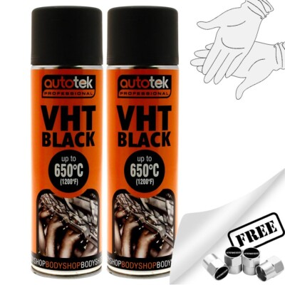2x Autotek VHT Hochtemperatur bis 650°C Sprühfarbdosen 500ml schwarz + G +CP