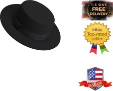 Classic Fedora Hat Flat Top Felt Pork Pie Wide Brim Medium, Black