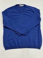 Calvin Klein CK Extra Fine Merino Wool V Neck Long Sleeves Sweater Mens XL Blue