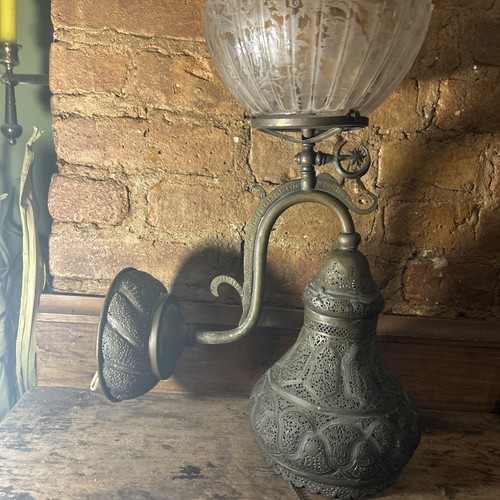 Antique Bronze Moorish / Arabian Style Wall Light sconce Gas & Electric 19th - Picture 1 of 16
