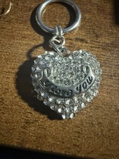 Silver Tone Clear Rhinestone Heart "Love You" Metal Keyring for Women