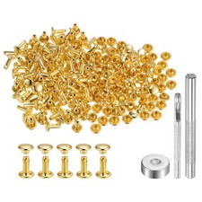 100 Sets Leather Rivets 8 x 6mm Metal with 3 Setter Tools Gold Tone