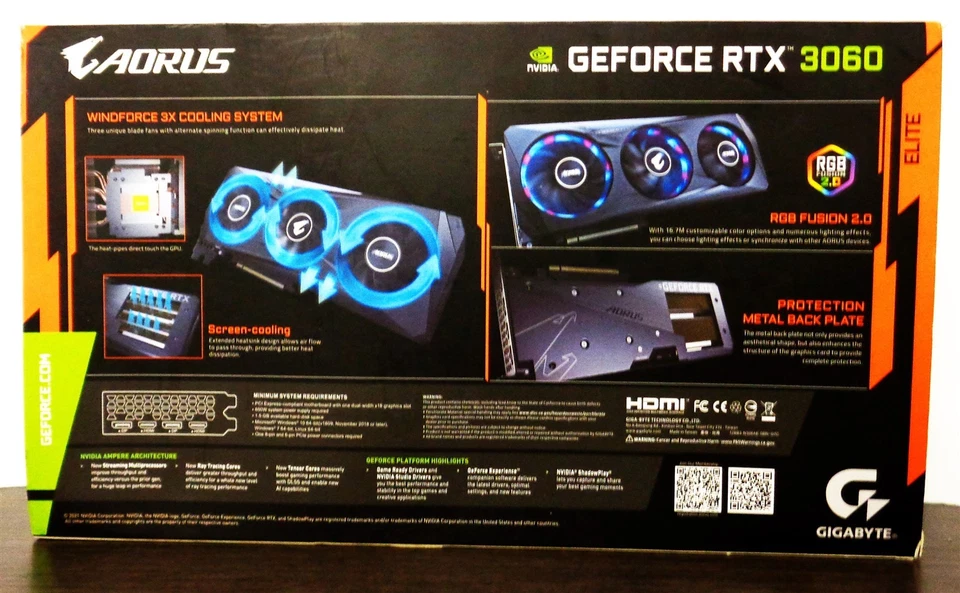 AORUS GeForce RTX™ 3060 ELITE 12GB GDDR6 rev.2.0 ~ New In Box ~ 2x HDMI, 2x DP - Image 4 of 4