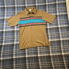 Vintage King Louie Striped Polo Shirt Brown Teal Pink Mens Medium Made in USA