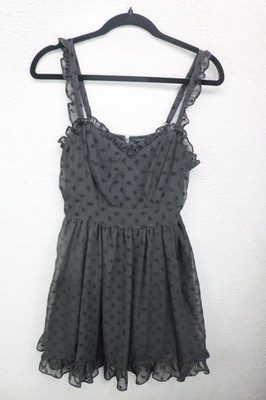 Royal Bones Black Sheer Babydoll Dress-Size Small-Skulls-Goth-Witchy-Lined