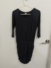 Black Blouson Dress With Ruched Skirt 3/4 Sleeves Venus XS