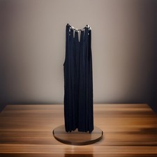 Tahari Navy XL Knit Dress Sleeveless Gold Loop Midi Keyhole Design Women