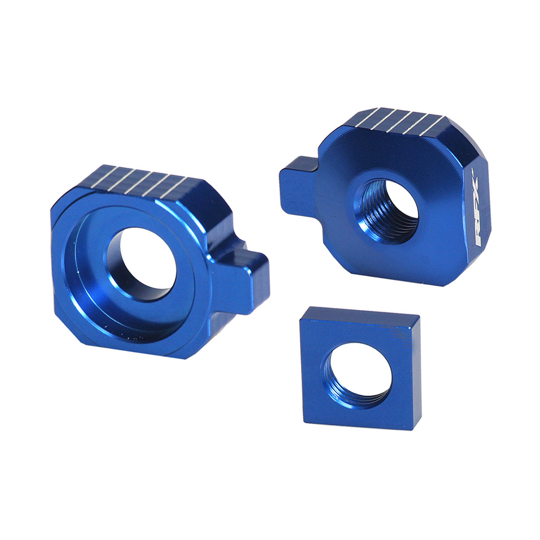 RFX Pro Rear Axle Adjuster Blocks Sherco SE-R125 18-23, SEF-R250-450 10-23 Blue