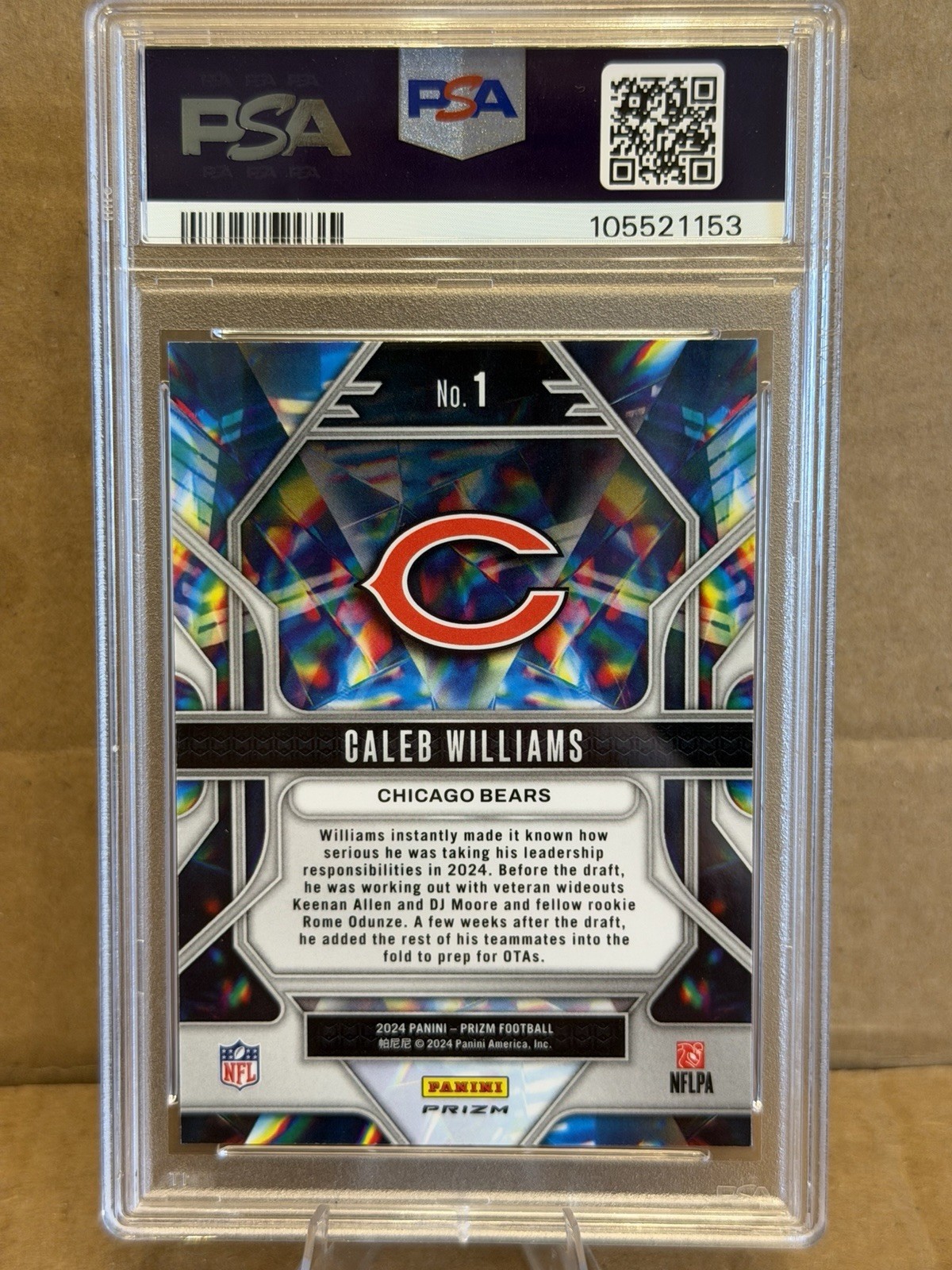 2024 Panini Prizm Caleb Williams Prizmatic-Green Prizm Rc PSA 10 Rookie view 2