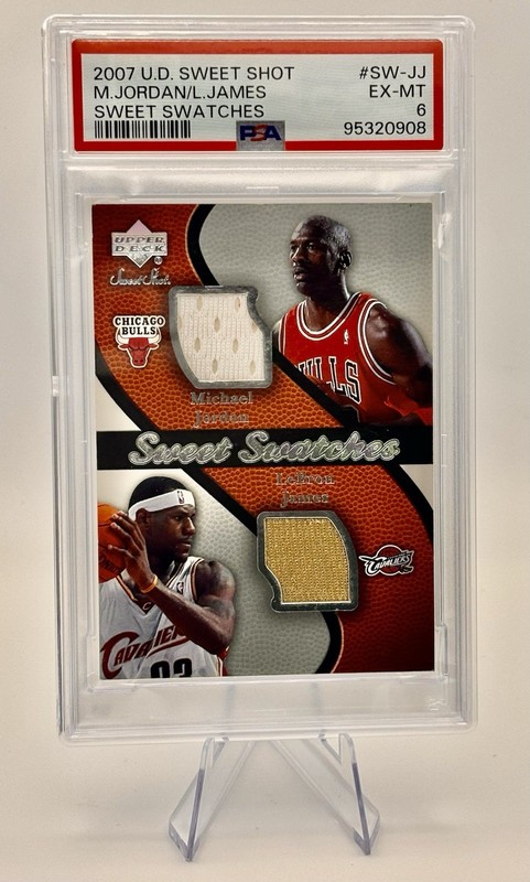 2007 Upper Deck Michael Jordan & LeBron James Game-Worn Patches PSA 6