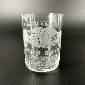 Victor Liver Syrup Souvenir Medicine Cup Glass German Baptist Conference 1897