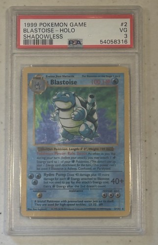 !Vintage 1999 Pokemon Game Blastoise Holo Shadowless #2 Graded Trading Card PSA3 - Bild 2 von 16