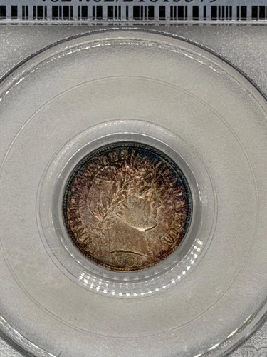 1901 Barber dime PCGS MS62 golden toning with a touch of blue