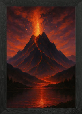 Erupting Volcano  Dramatic Landsca Framed Wall Art Poster Canvas Print Picture