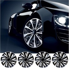 Silver Black 15 Set Of 4 Wheel Covers Snap On Hub Caps For R15 Tire Steel Rim