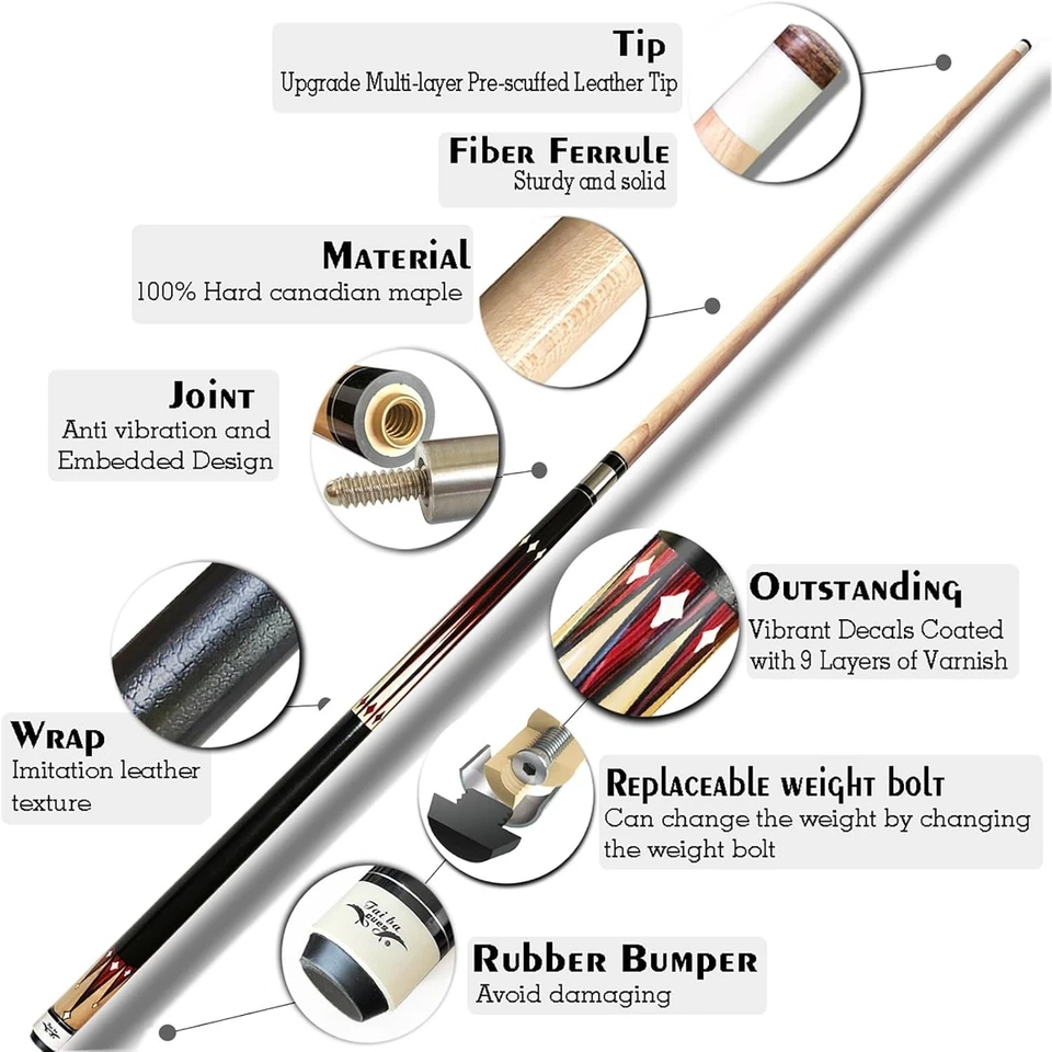 Professional 2-Piece Pool Cue Stick + Case - Image 4 of 4